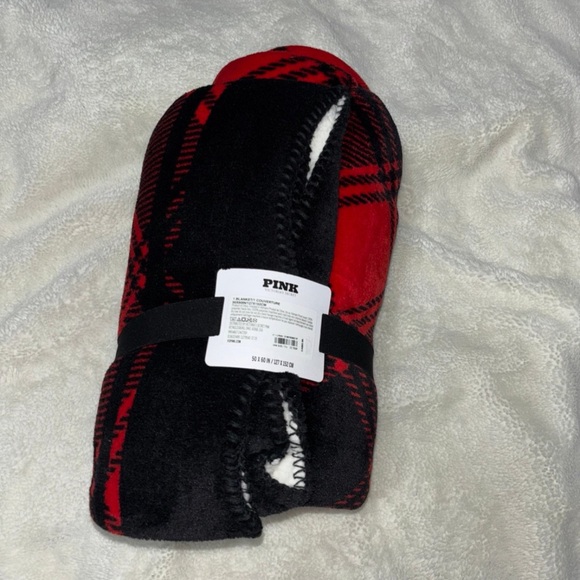 VS PINK Red and Black Plaid Blanket - Picture 3 of 4